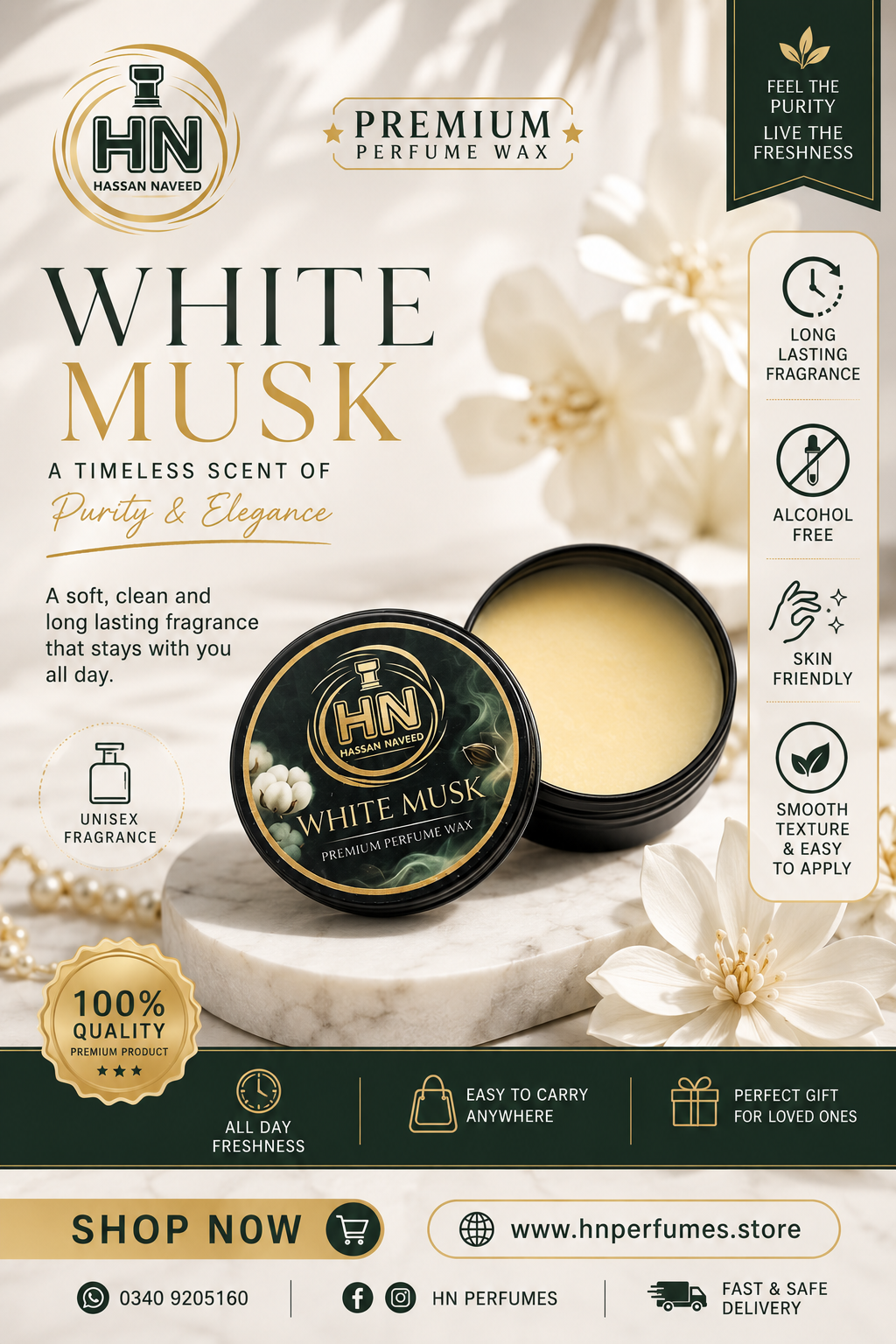 WHITE MUSK WAX 15GRAM BY HN PERFUMES